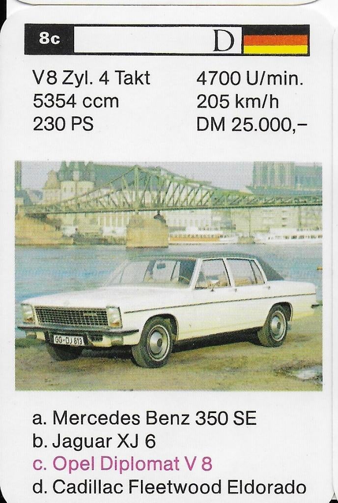 X4 autokaartje opel diplomat v8, Verzamelen, Ophalen of Verzenden, Zo goed als nieuw, Auto's
