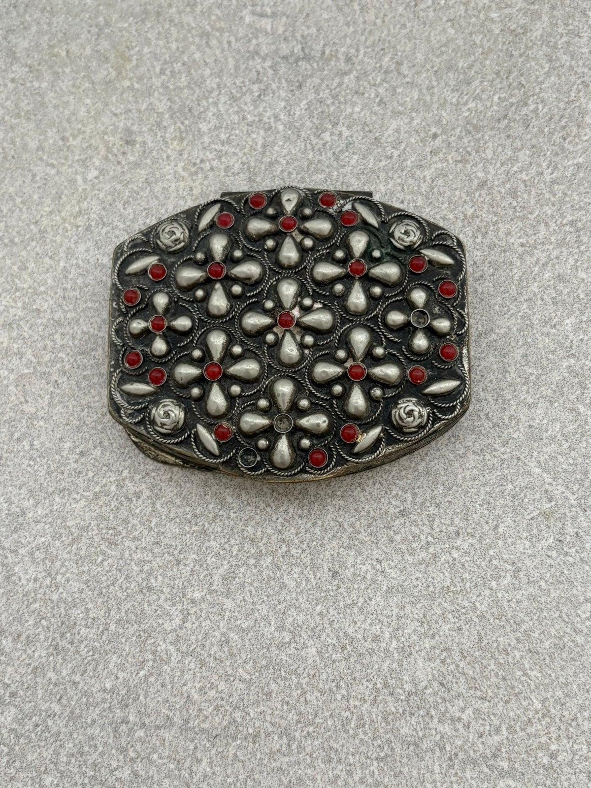Antieke Verzilverde Poederdoos Vermeil - Koraal/Filigraan, Antiek en Kunst, Antiek | Goud en Zilver, Ophalen of Verzenden, Zilver