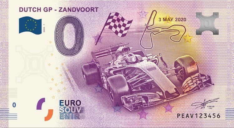0 Euro Souvenir Biljet Dutch GP - Zandvoort [Foutdruk], Postzegels en Munten, Ophalen of Verzenden, Overige landen