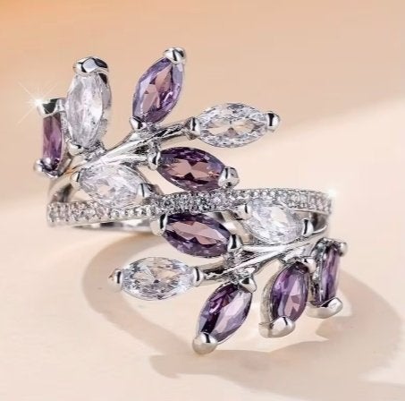 Zirkonen bloembladeren 925 sterling zilveren ring, Verzenden, Nieuw, 17 tot 18, Met edelsteen