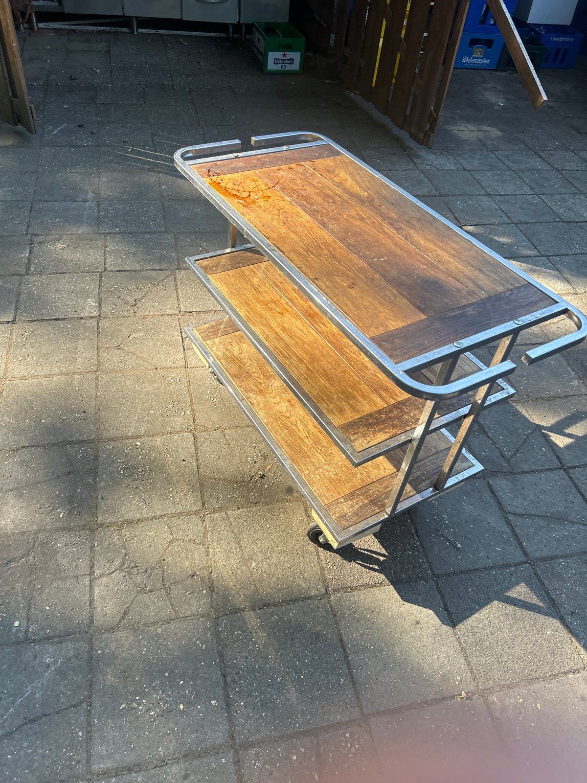 Robuuste Servieskar met Houten Bladen, Ophalen, Gebruikt