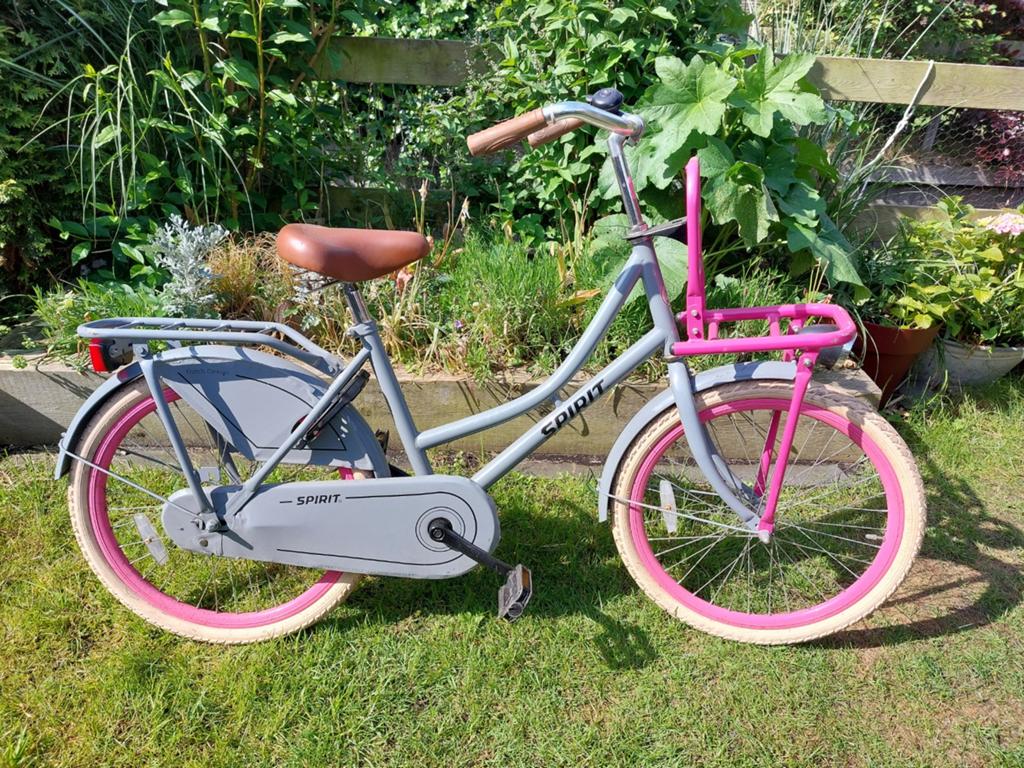 Spirit meisjesfiets 22 inch - Grijs/Roze, Ophalen, Terugtraprem, 22 inch, Gebruikt