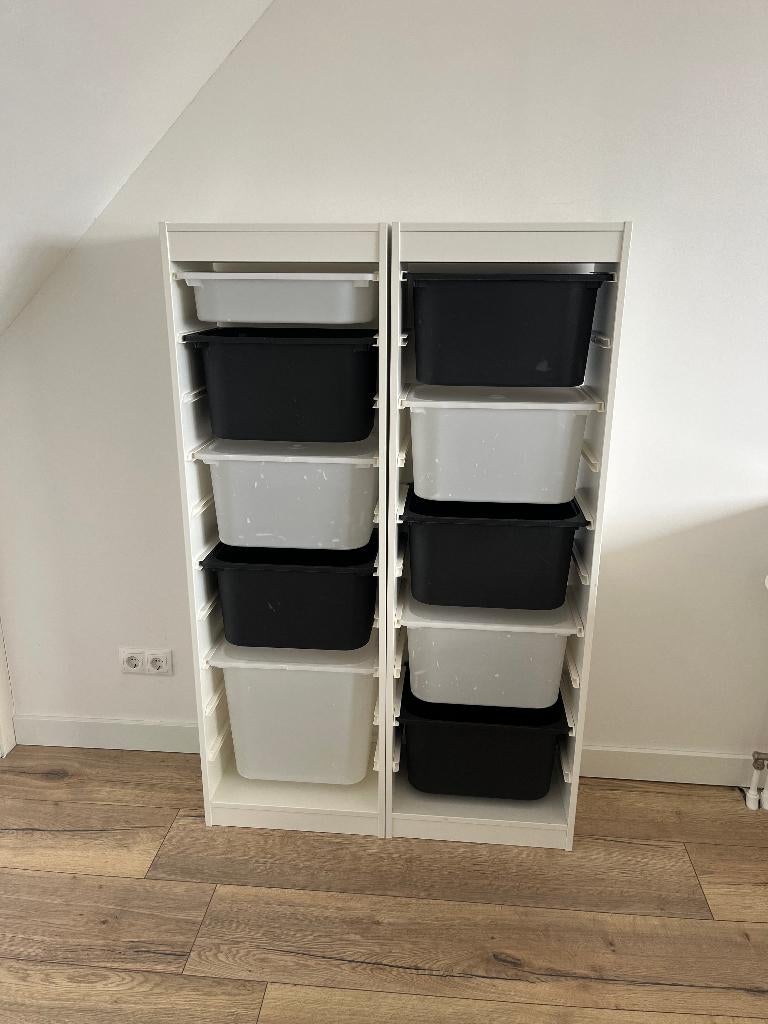 Set van 2 IKEA TROFAST kasten met witte en zwarte bakken, Huis en Inrichting, Kasten | Overige, Ophalen, Gebruikt