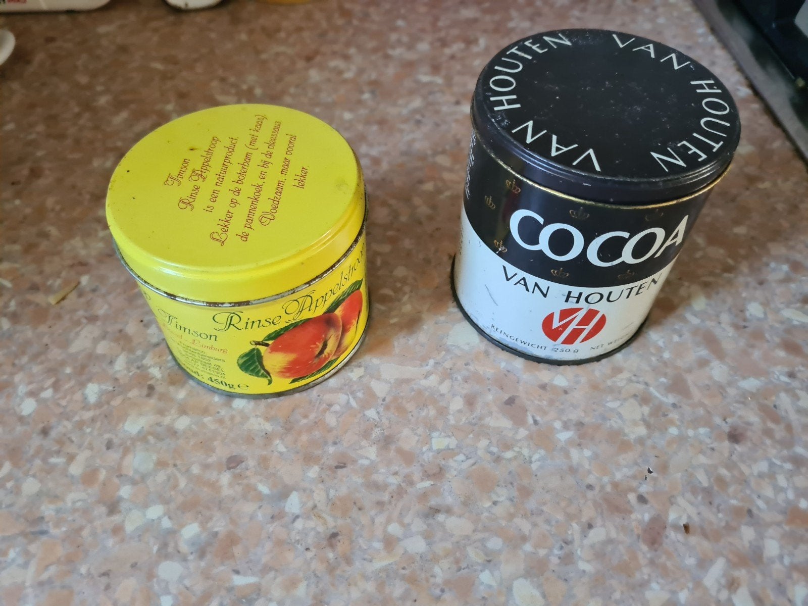 Vintage blikken: Timson Rinse Appelstroop & Van Houten Cacao, Ophalen of Verzenden