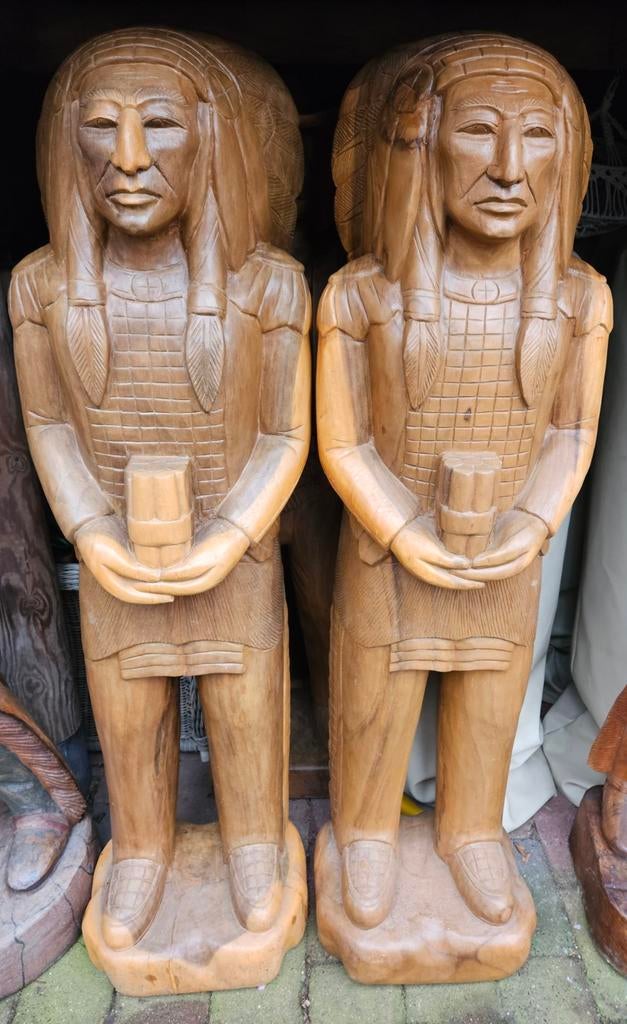 MASSIEF HOUTEN INDIANEN BEELDEN VOOR COUNTRY BAR STEAKHOUSE, Antiek en Kunst, Kunst | Beelden en Houtsnijwerken, Ophalen, Houtsnijwerk