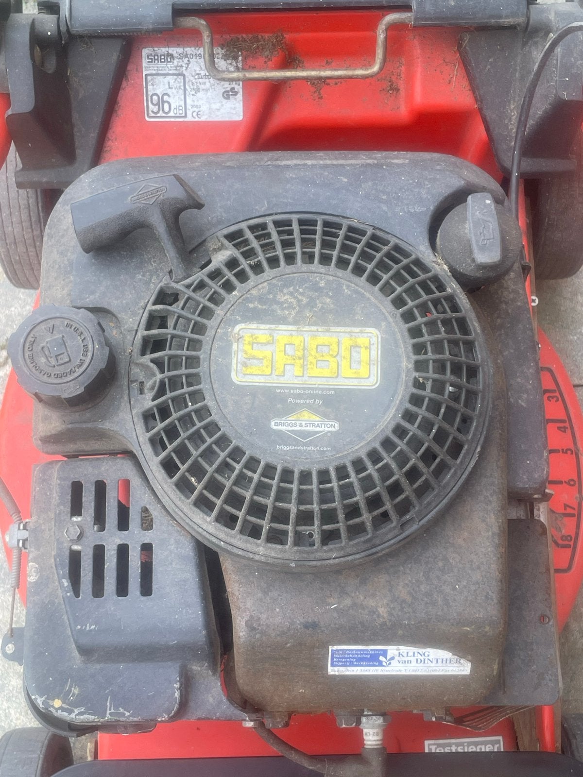 Sabo 43-4 Economy Benzine Grasmaaier Briggs & Stratton, Cirkelmaaier, Gebruikt, Verzenden, Opvangbak