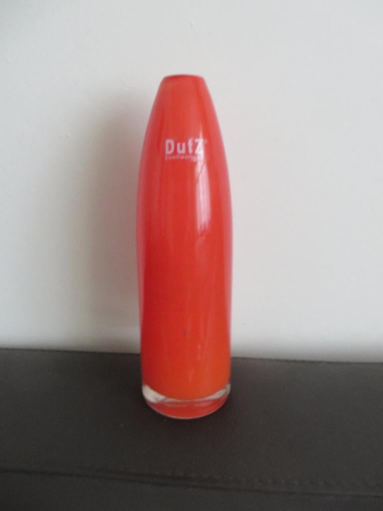 Dutz Nederlands modern glas, vaas, rood oranje kleur, Gebruikt, Ophalen of Verzenden, Glas, Minder dan 50 cm