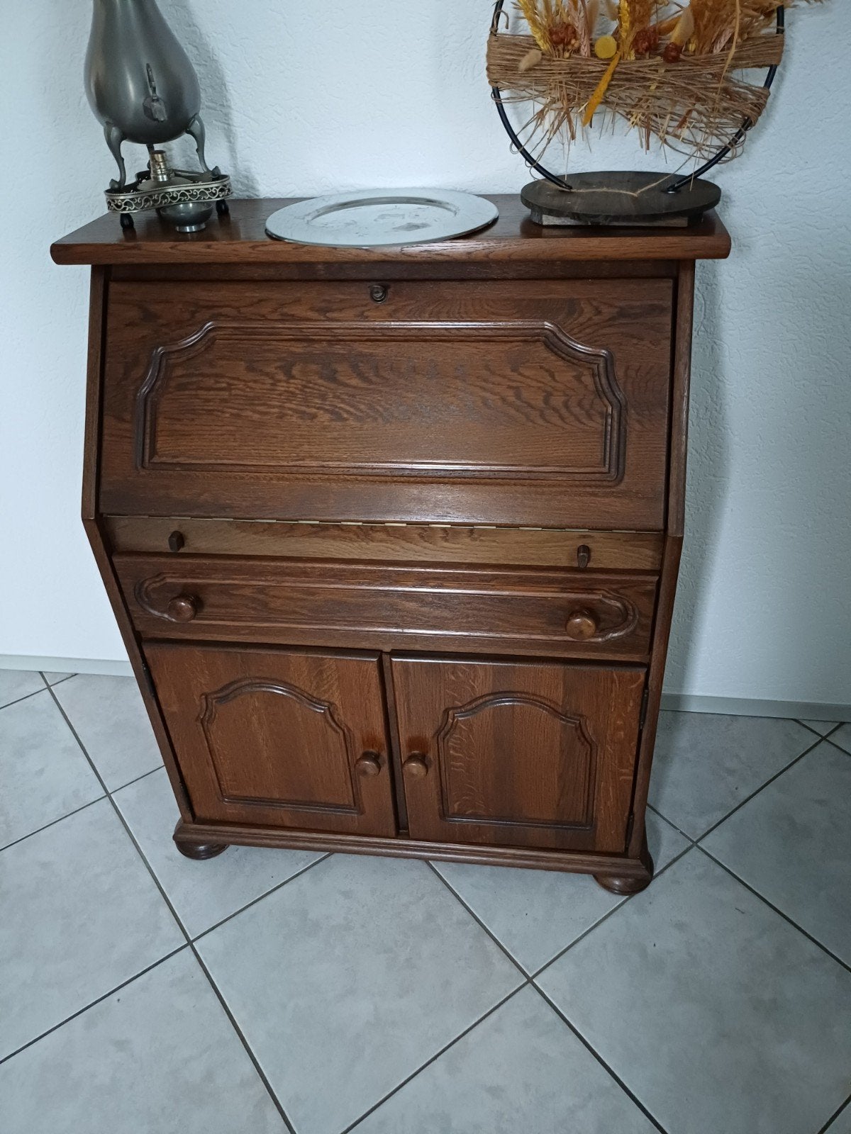 Antieke eiken secretaire met opbergruimte, Huis en Inrichting, Ophalen, Gebruikt, Klassiek