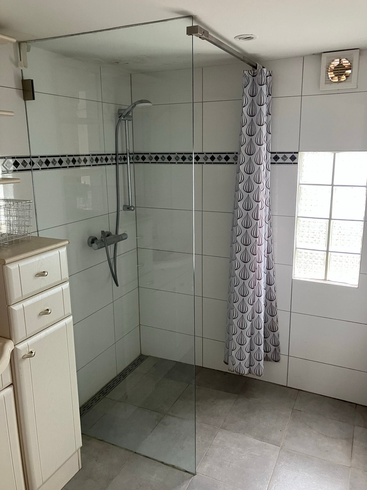 Glazen douchewand 87,5 cm breed, 200 cm hoog, Ophalen, Gebruikt