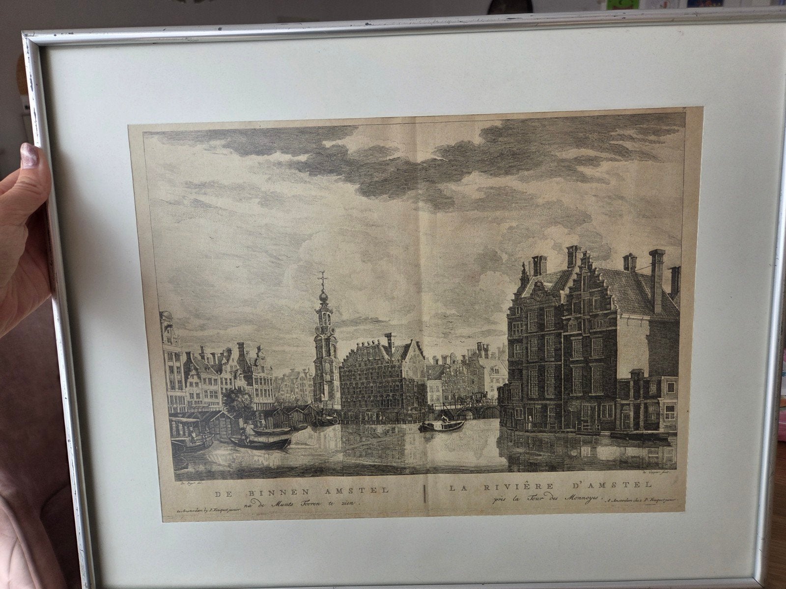 Antieke Gravure 'De Binnen Amstel' - Stadsgezicht Amsterdam, Antiek en Kunst, Ophalen