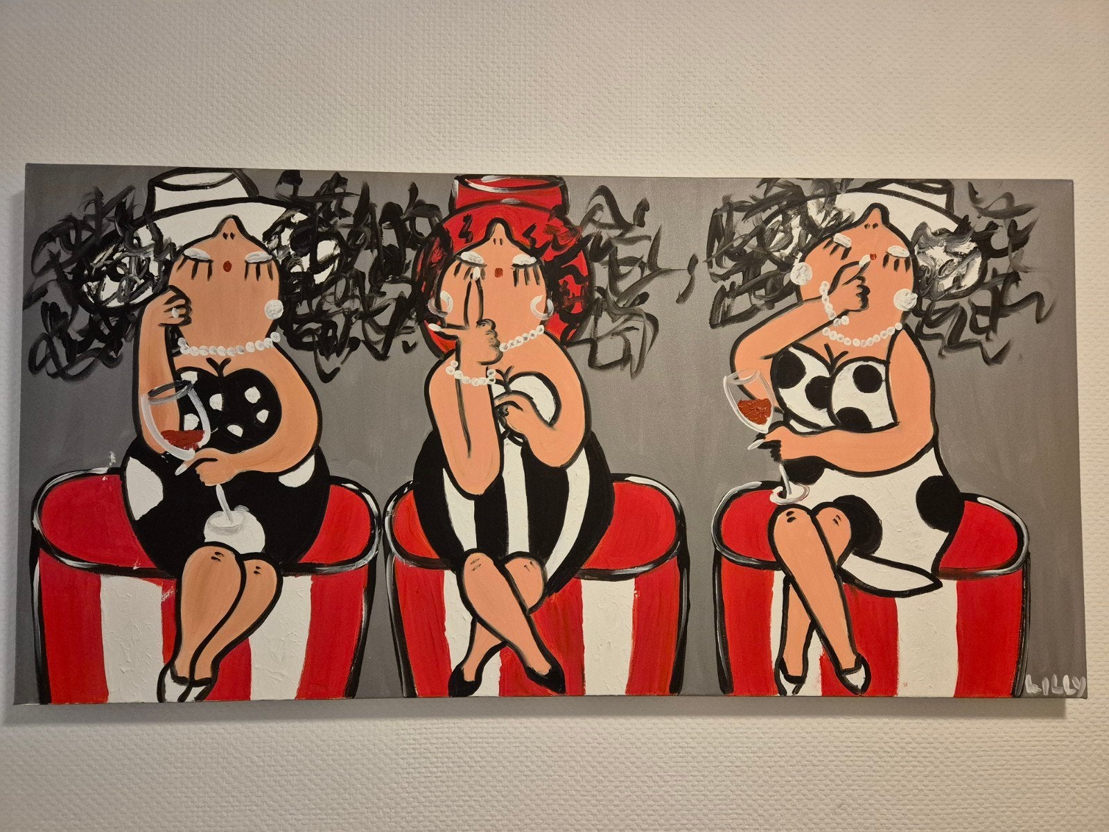 Horen, Zien en Zwijgen - Origineel Schilderij Lilly, Ophalen