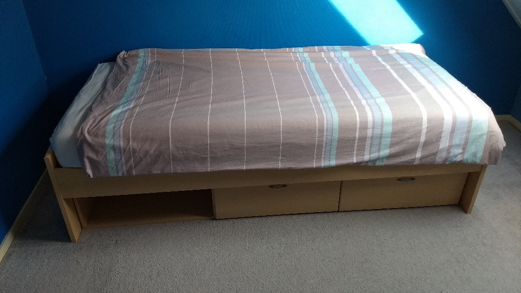 Bed. 90x200, inclusief lattenbodem, Ophalen, Gebruikt, 90 cm, Eenpersoons