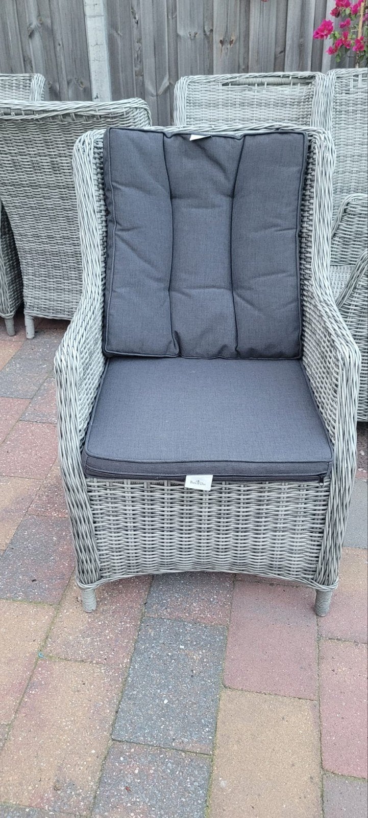 6 grijze rotan tuinstoelen met kussens, Tuin en Terras, Ophalen of Verzenden, Gebruikt, Rotan