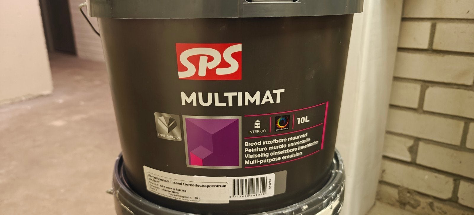 10L SPS Multimat Muurverf - Shadow White (F&B 282), Doe-het-zelf en Verbouw, Verf, Beits en Lak, Ophalen, Wit, Nieuw, Verf