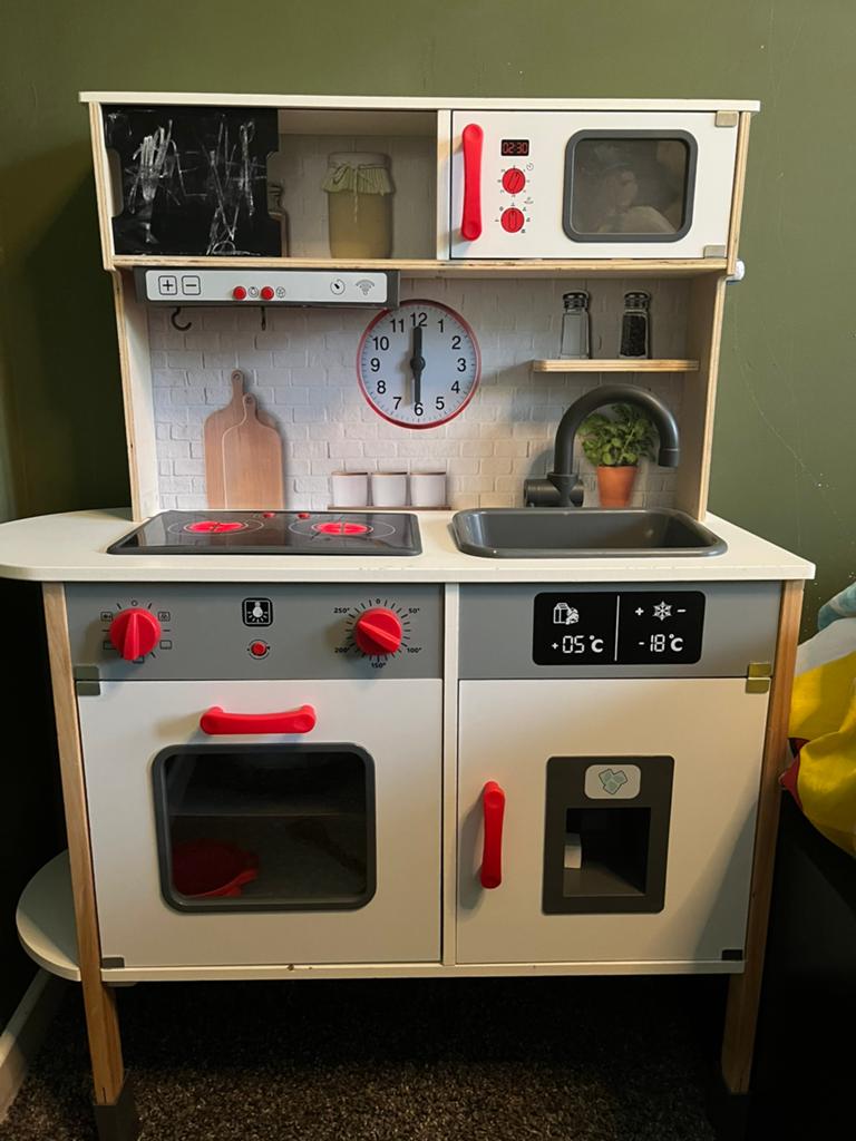 Houten Speelgoedkeuken met Geluid en Kookaccessoires, Ophalen, Gebruikt