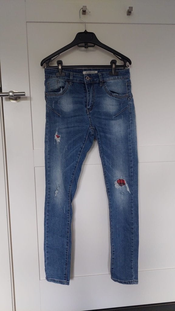 Spijkerbroek - Jewelly - strakke pijpen - Maat XS 34 / S, Blauw, Zo goed als nieuw, Maat 34 (XS) of kleiner, Lang