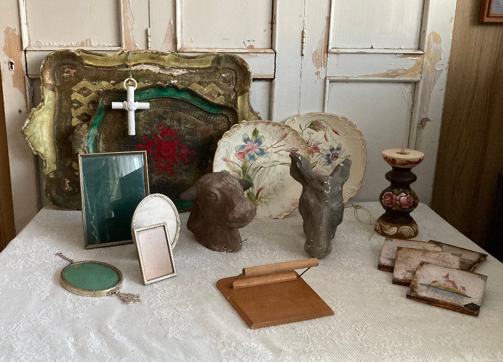 Brocante Florentijnse dienbladen - oude bordjes - Os & ezel, Antiek en Kunst, Ophalen of Verzenden