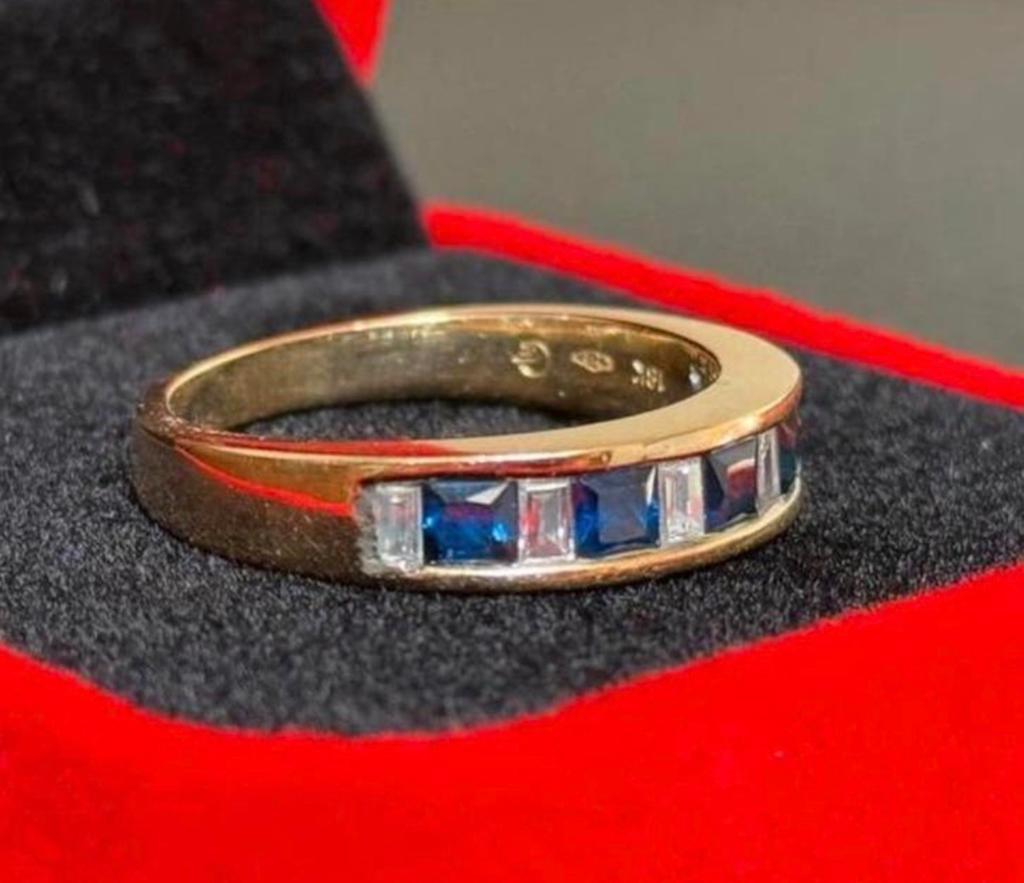 18 karaat gouden ring natuurlijke diamant en saffier 1.75ct!, 18 tot 19, Ophalen of Verzenden, Met edelsteen, Dame