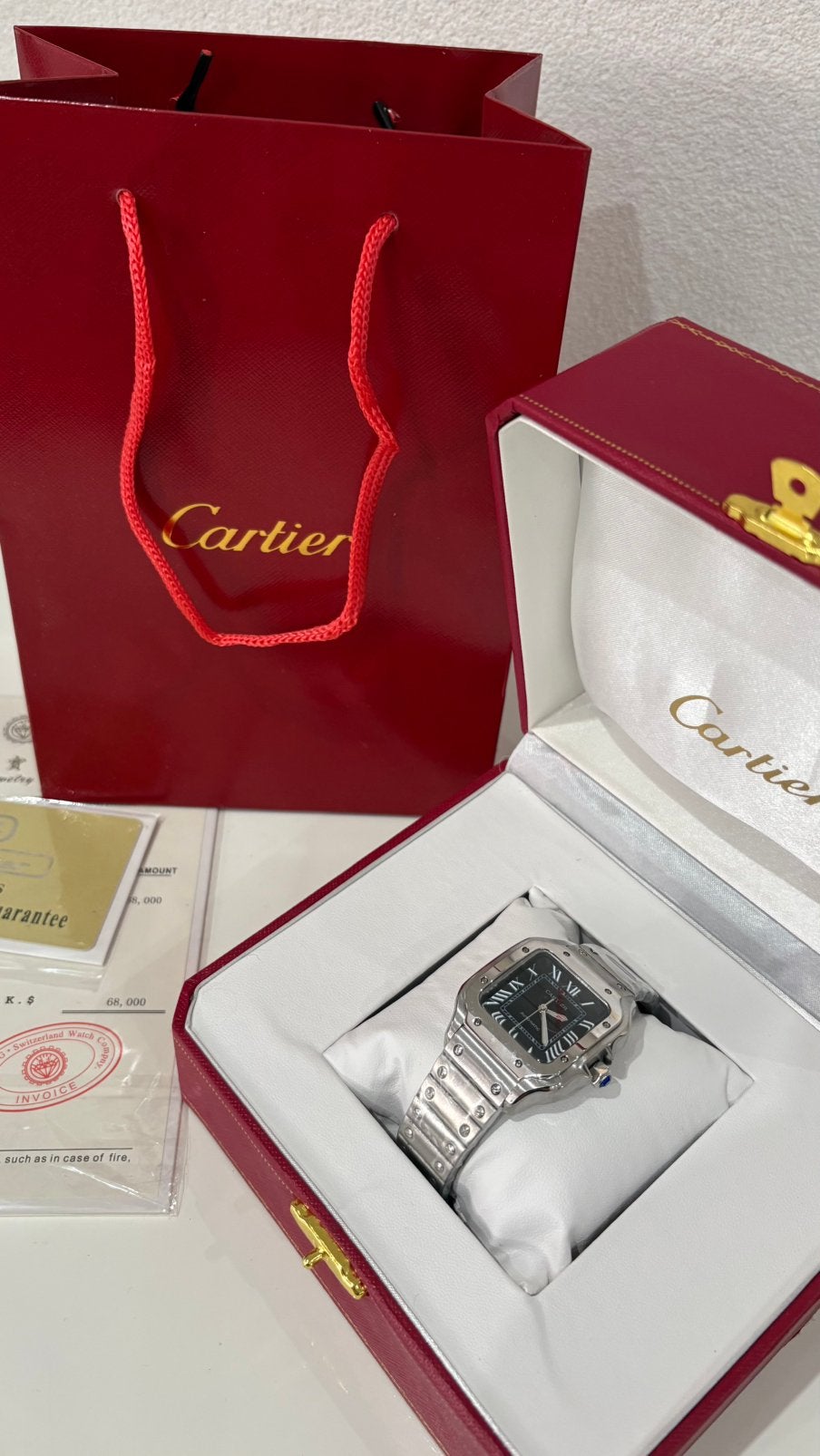Cartier Santos de Cartier 35MM Black Dial Horloge, Ophalen of Verzenden, Nieuw