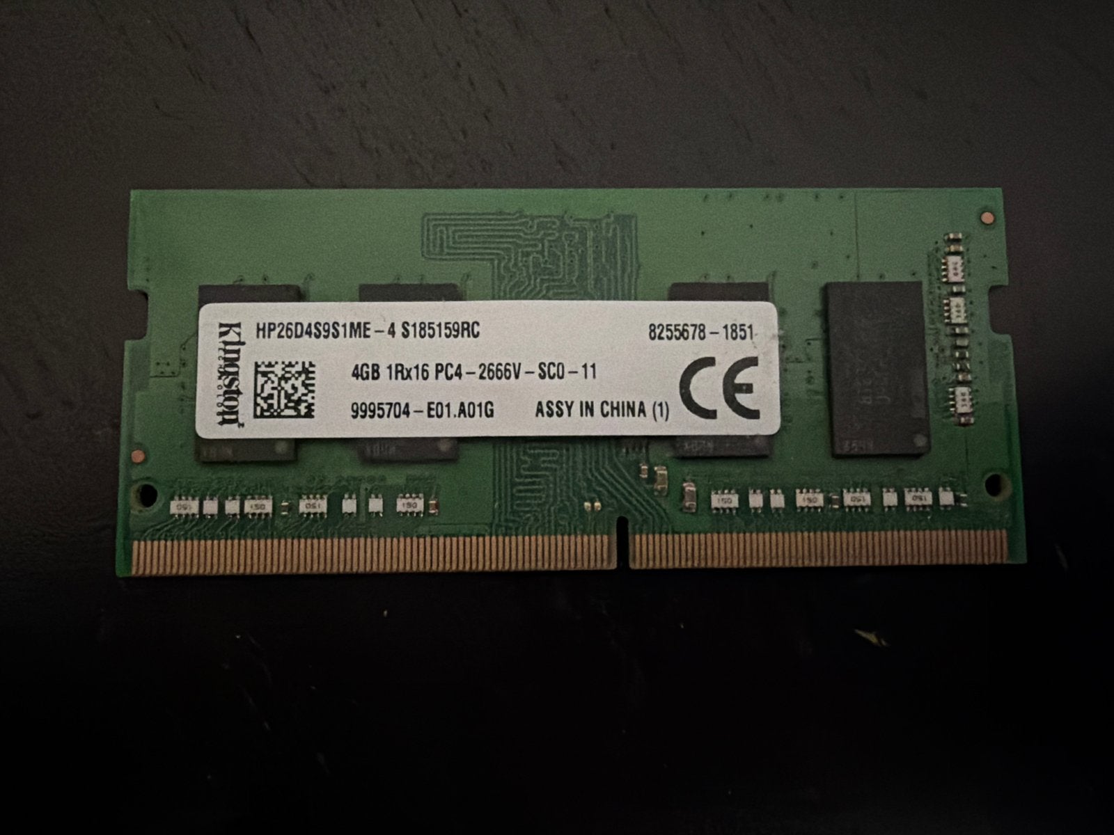 Kingston 4GB DDR4 RAM PC4-2666V SODIMM, Computers en Software, DDR4, Ophalen of Verzenden, Zo goed als nieuw, 2 GB