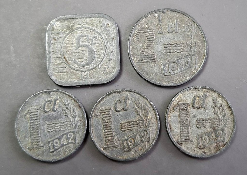 Nederland Oorlogsgeld 5 x Zink: 5 Cent, 2 ½ Cent! 3 x 1 Cent, Postzegels en Munten, Munten | Nederland, Ophalen of Verzenden, Koningin Wilhelmina