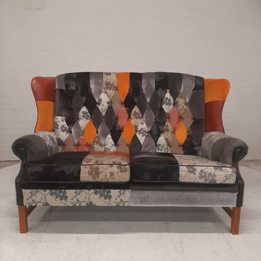 Jan Frantzen patchwork chesterfield bank, 150 tot 200 cm, Tweepersoons, 75 tot 100 cm, Rechte bank