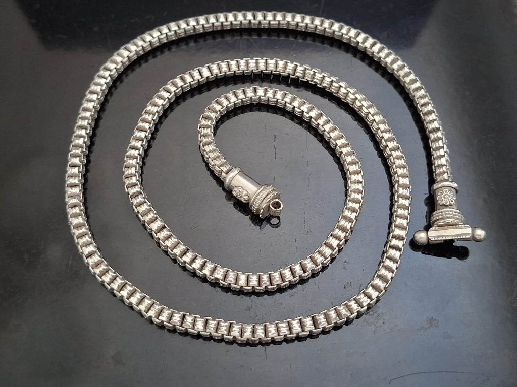 Antieke Sterling Zilver Riem Ketting Tamil Nadu Zuid-India, Ophalen of Verzenden, Zilver, Ketting