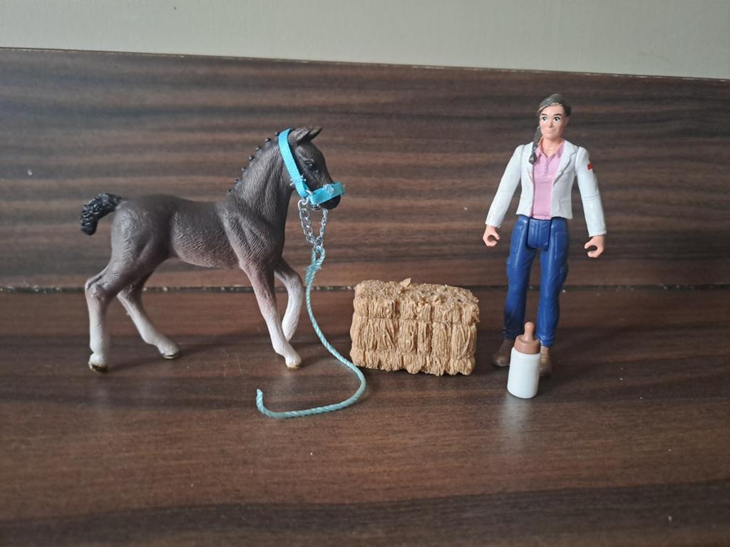 Schleich dierenarts met veulen -kleurcode geel-, Ophalen of Verzenden, Zo goed als nieuw, Paard, Beeldje of Figuurtje