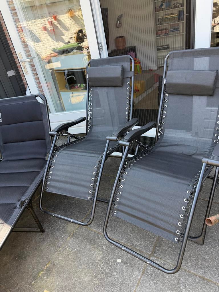 Redwood tuinset: 2 verstelbare stoelen + 1 loungestoel, Ophalen, Zo goed als nieuw, Textileen, Verstelbaar