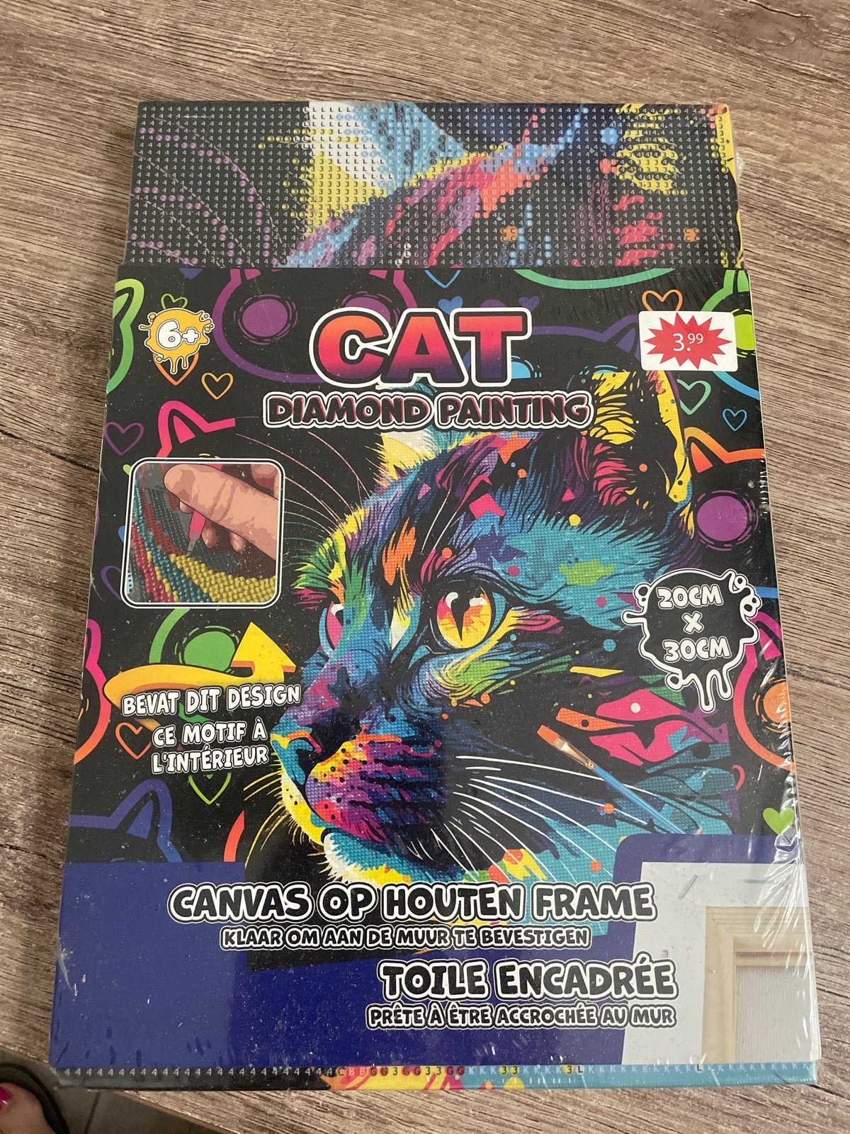 Diamond Painting Kat 20x30cm - Canvas op Houten Frame, Nieuw, Ophalen of Verzenden, Kunststof, Overige merken