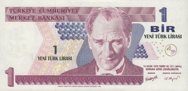 Turkije bankbiljet 1 Lira 2005 Mustafa Kemal Atatürk UNC, Ophalen of Verzenden, Overige landen, Los biljet