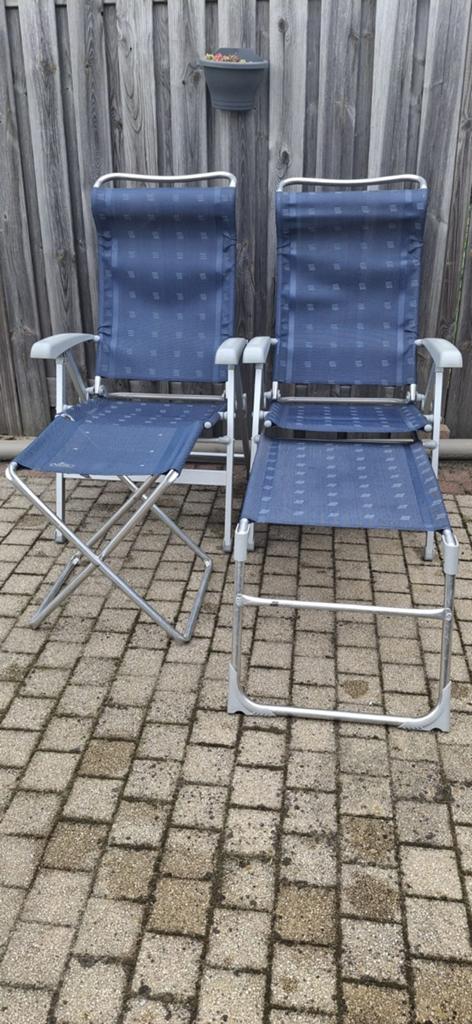 2 Dukdalf campingstoelen met een voetenbankje en krukje, Ophalen, Gebruikt, Campingstoel