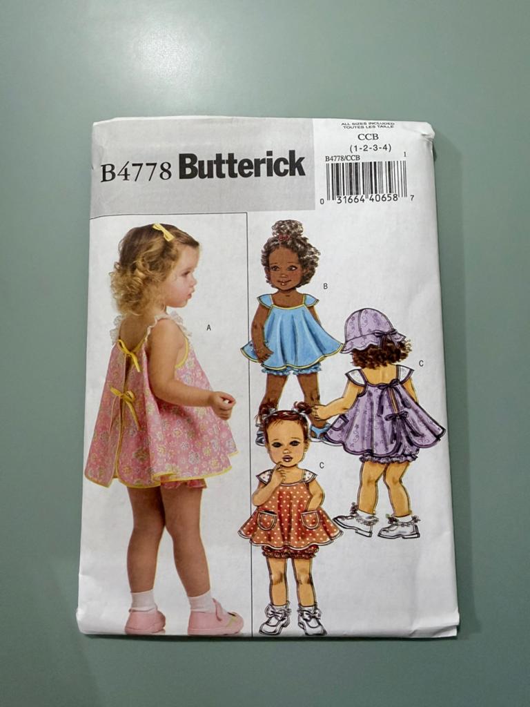 Butterick B4778 naaipatronen mt1 2 3 4 broekje hoed jurk, Ophalen of Verzenden, Nieuw, Kind