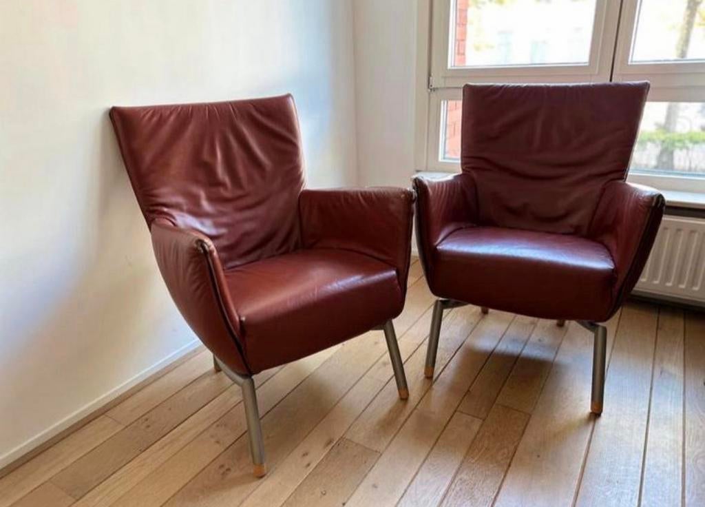 Twee comfortabele leren fauteuils -, Ophalen, Zo goed als nieuw, 50 tot 75 cm, Leer