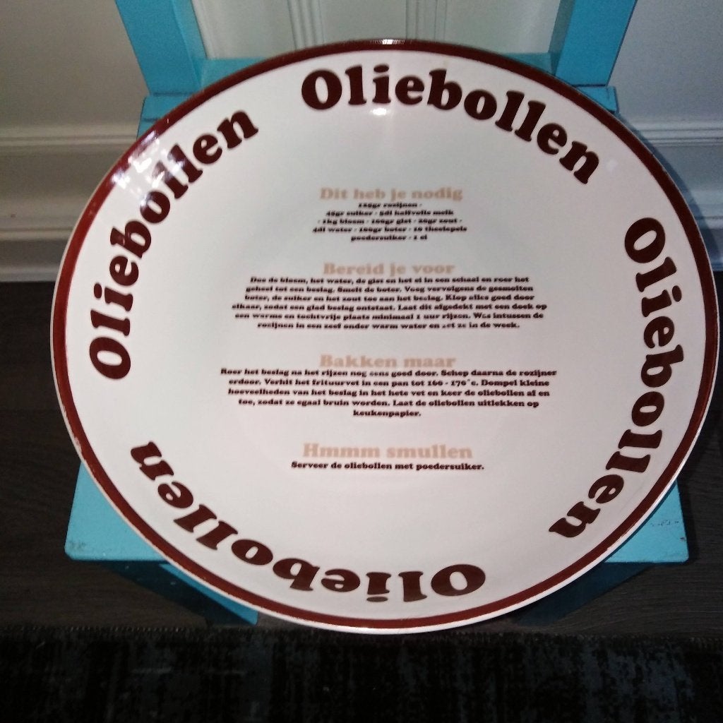 Oliebollenschaal met recept afbeelding, Ophalen, Gebruikt, Schaal of Schalen, Overige stijlen