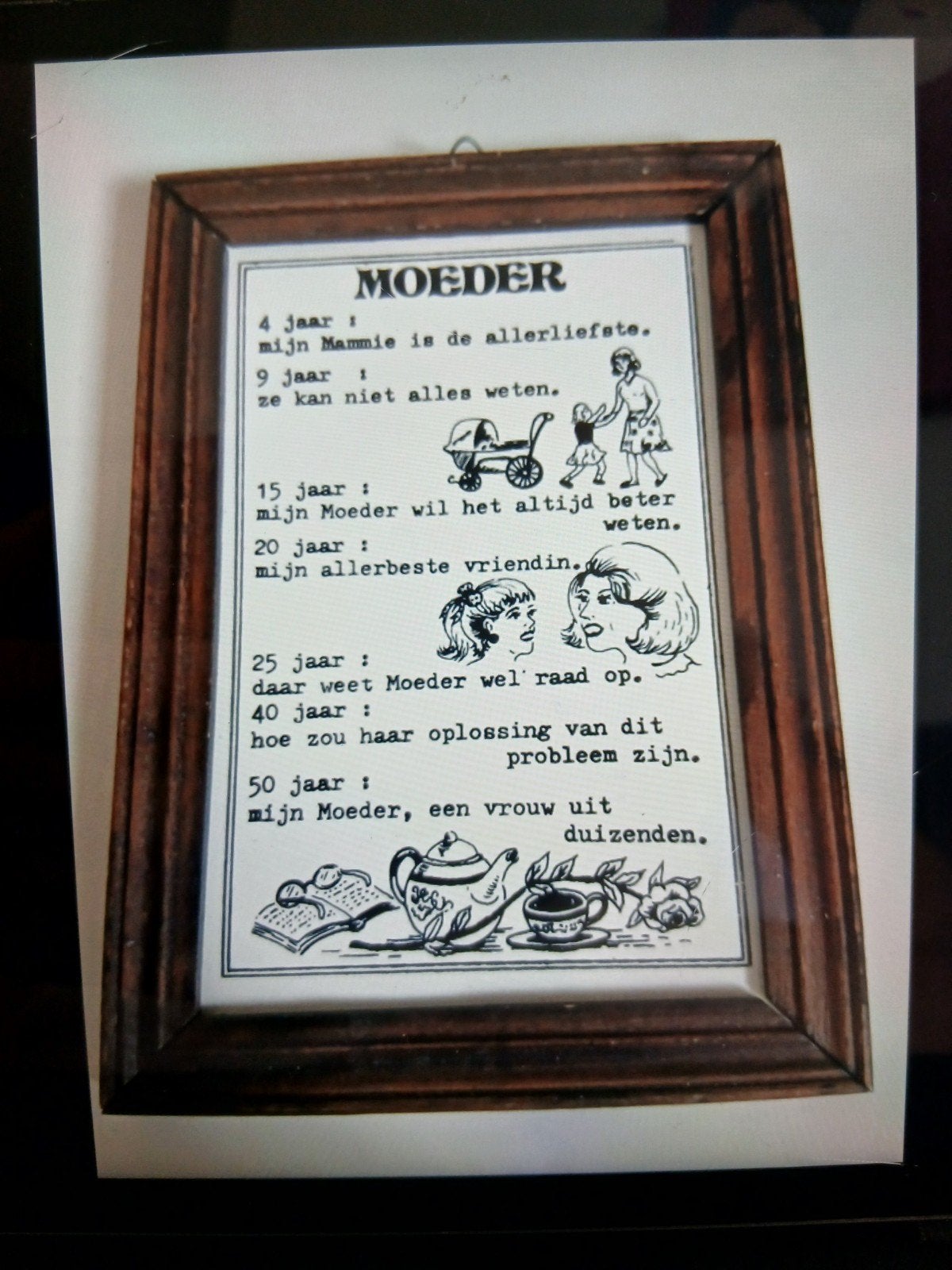 Vintage tegel "Moeder" met houten hanglijst, Bruin, Met afbeelding, Gebruikt, Hout