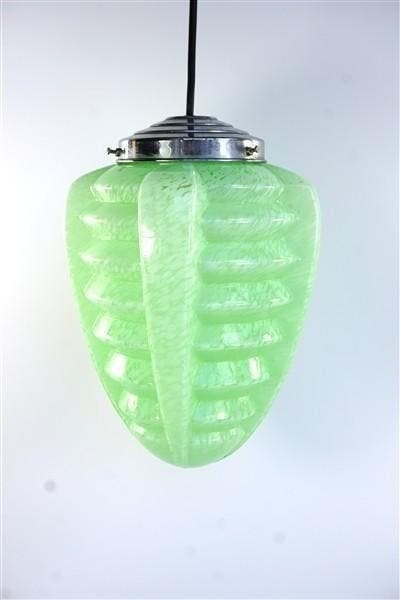 Vintage hanglamp groen Clichy glas gewolkt art deco, Ophalen of Verzenden, Nvt, Nvt, Nvt