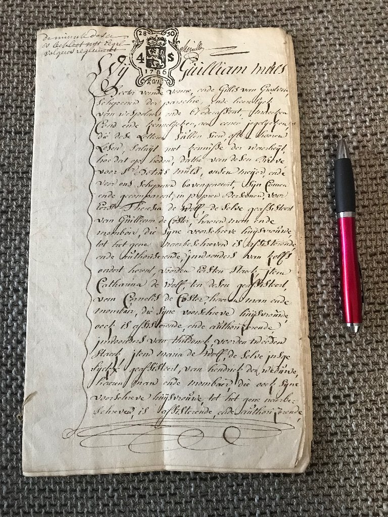 Oud Document Handgeschreven Schepenbrief Wespelaar 1786, Ophalen of Verzenden