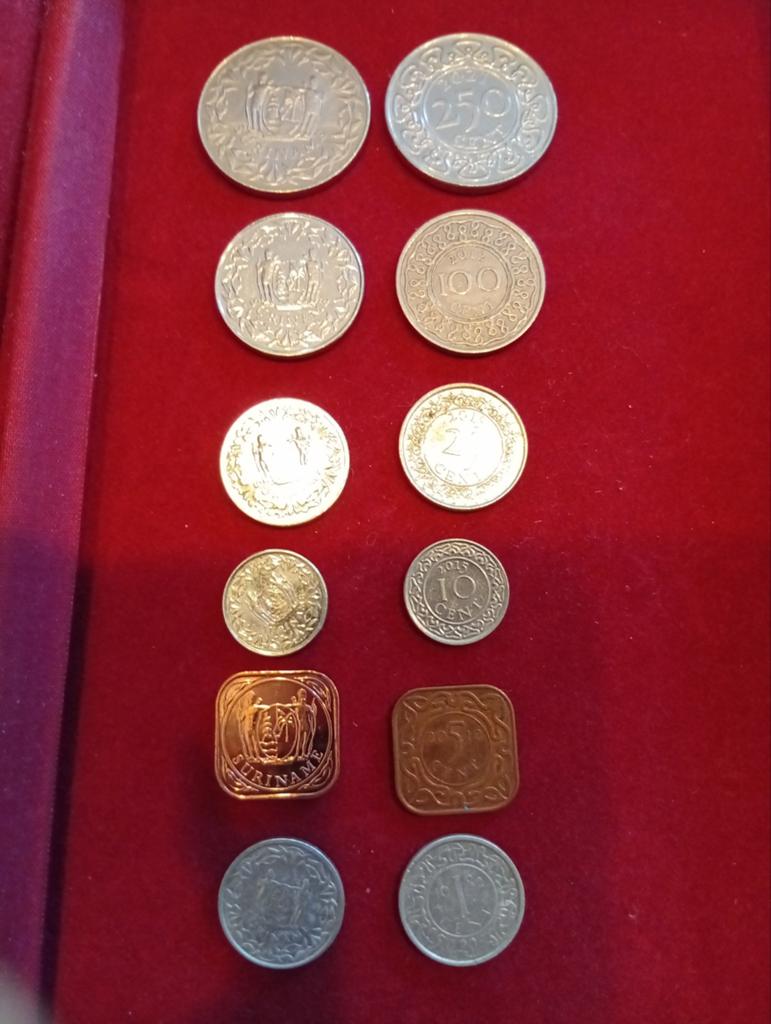 2 sets munten Suriname verschillende jaren, Ophalen of Verzenden, Setje