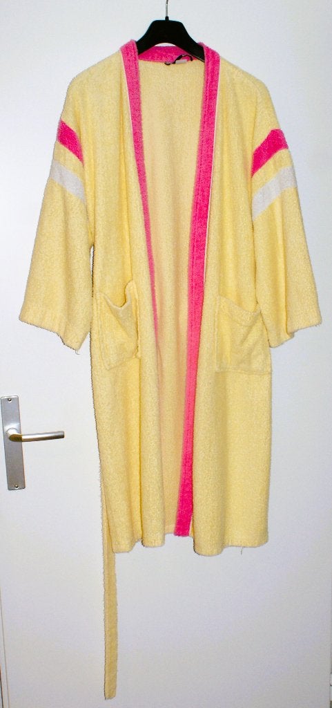 LADY gele badjas maat 176 (M 40/42) met roze en witte banen, Ophalen of Verzenden, Gedragen, Maat 38/40 (M), Geel