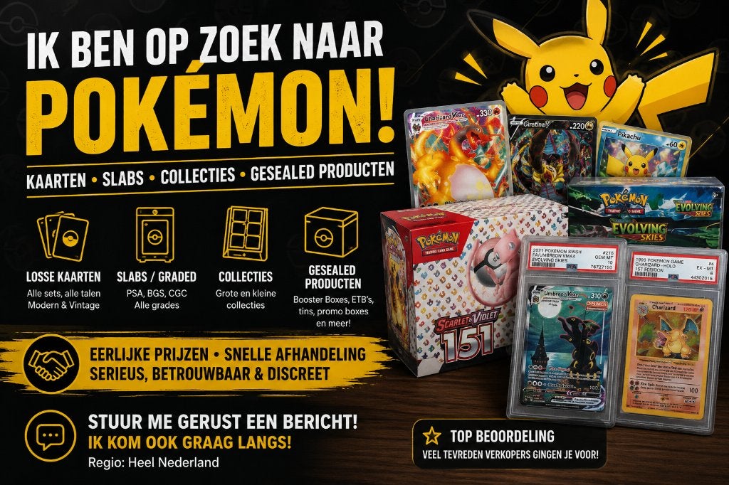 Gezocht: Pokémon kaarten | Collecties | Sealed | Slabs, Hobby en Vrije tijd, Verzamelkaartspellen | Pokémon, Ophalen of Verzenden
