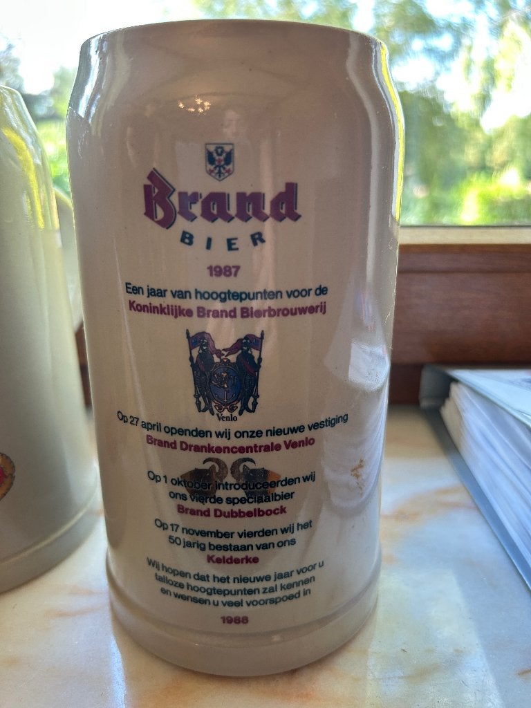 Brand Bier Pul 1987 - Jubileumeditie, Verzamelen, Biermerken, Ophalen, Zo goed als nieuw, Pul(len), Brand
