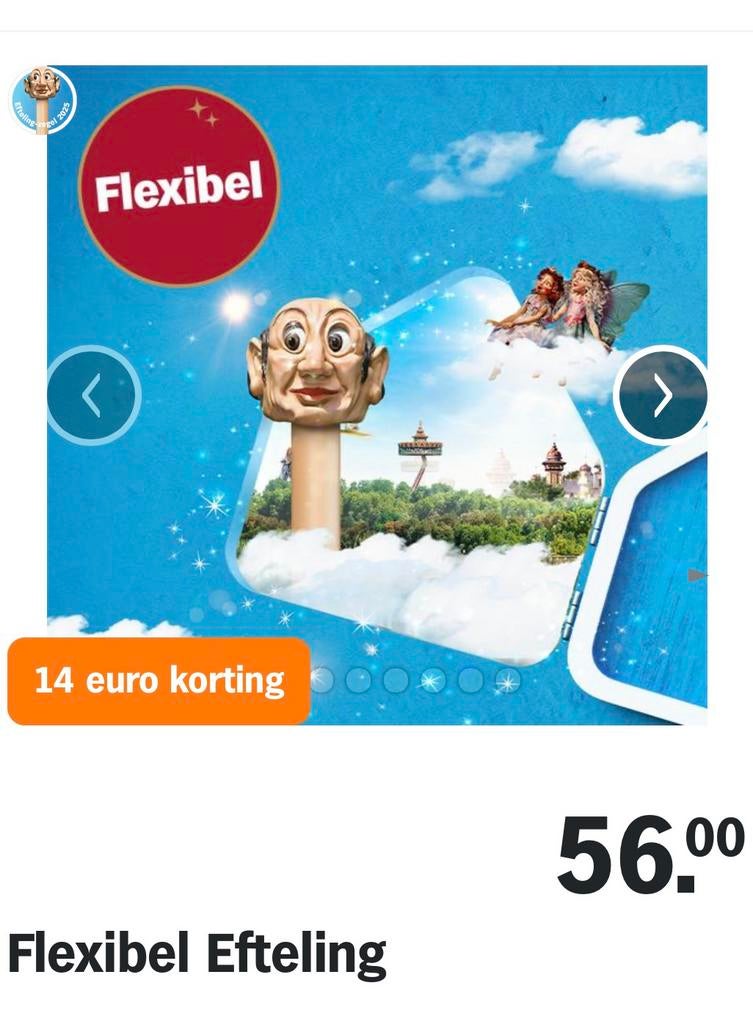 14 Kortingskaarten, €14 korting op Efteling toegangskaart, Drie personen of meer, Kortingskaart
