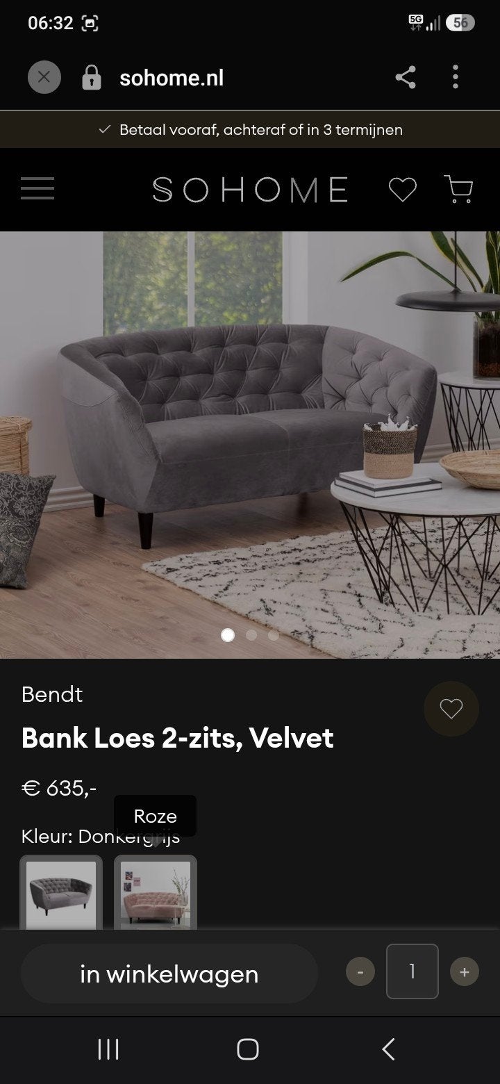 2 zits bankje grijs velvet, Ophalen, Eenpersoons, 75 tot 100 cm, Zo goed als nieuw