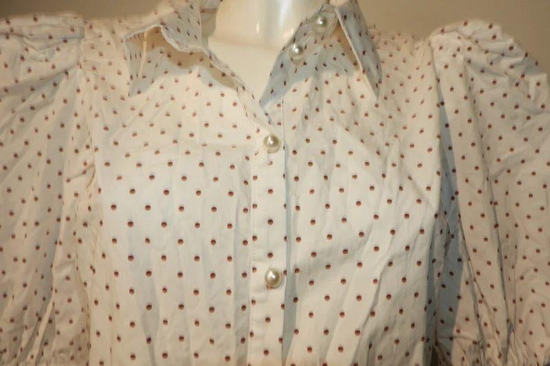 Custommade witte stippen blouse parel knopen pof mouwen 40, Kleding | Dames, Blouses en Tunieken, Maat 38/40 (M), Verzenden, Wit