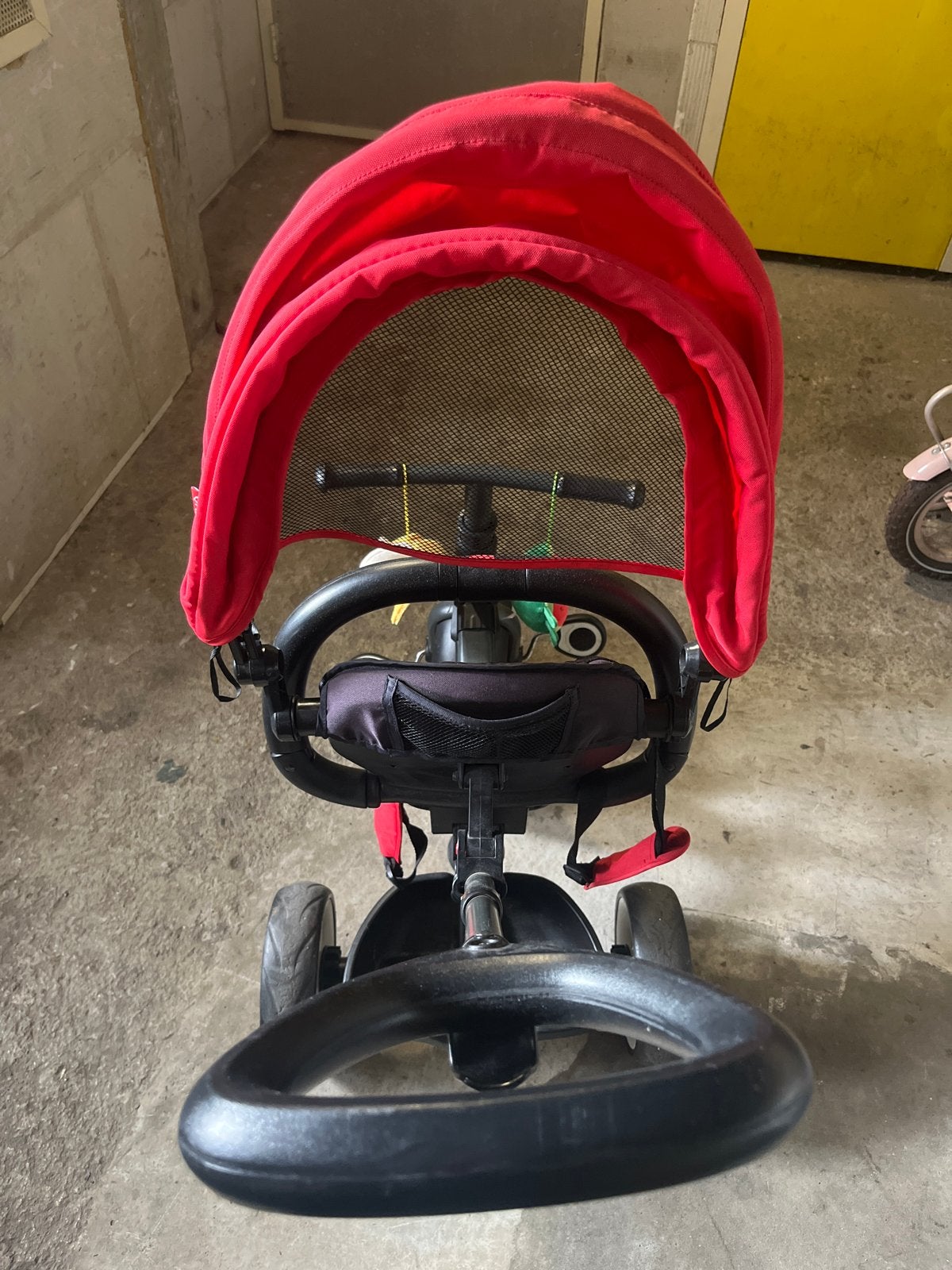 Kinderdriewieler met duwstang en zonnekap, Fietsen en Brommers, Ophalen, Gebruikt, Terugtraprem, Duwstang