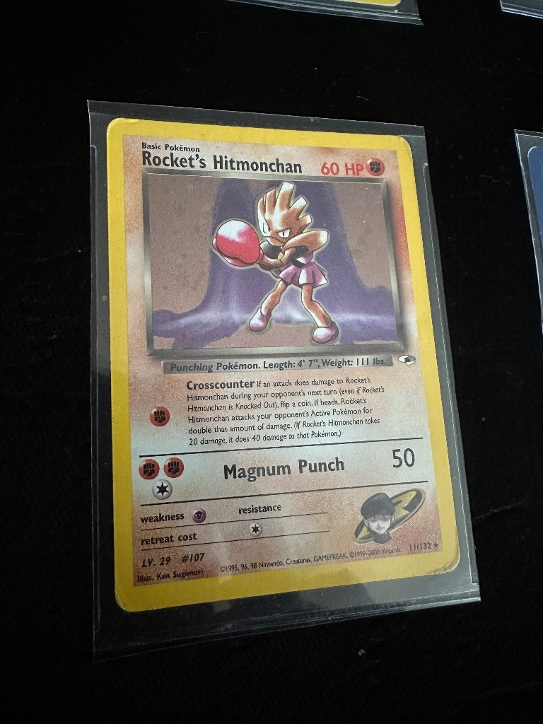 Pokemon kaart rocket’s hitmonchan, Ophalen of Verzenden, Zo goed als nieuw, Losse kaart, Foil
