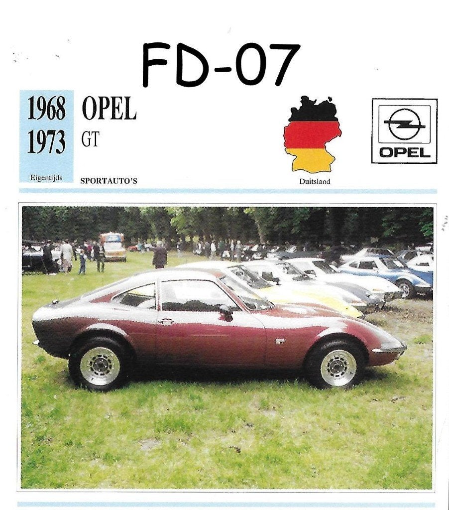 Fd7 autokaart opel gt ( 1968 - 1973 )  ---, Verzenden, Zo goed als nieuw, Auto's