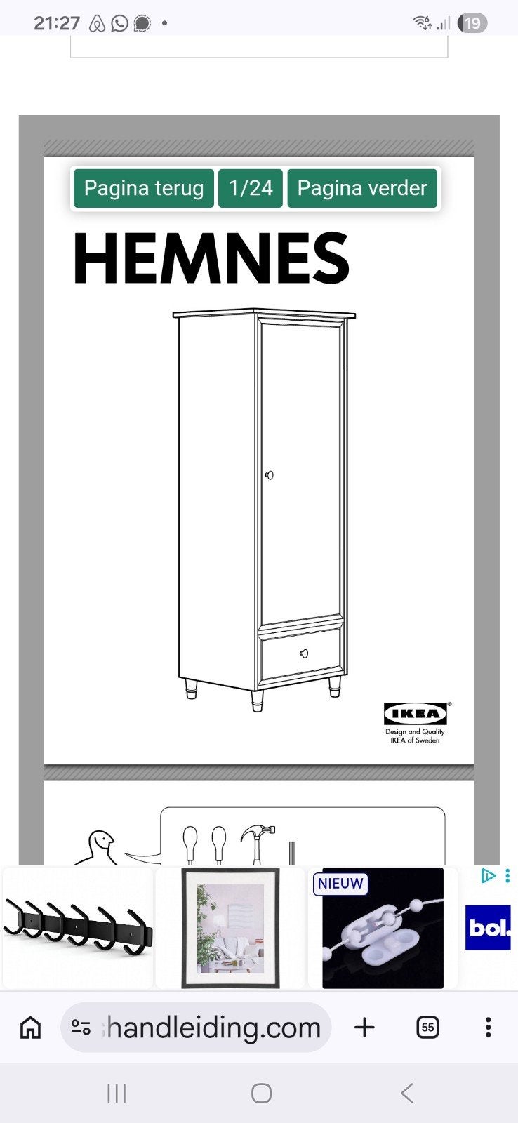 IKEA Hemnes Garderobekast - Wit, 178 cm hoog, 66 cm breed, Huis en Inrichting, Kasten | Kledingkasten, Met deur(en), Gebruikt
