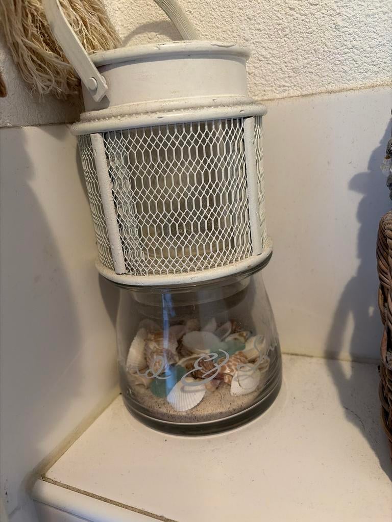 Riviera Maison Windlicht met schelpen, Ophalen of Verzenden, Zo goed als nieuw, Metaal, Kandelaar